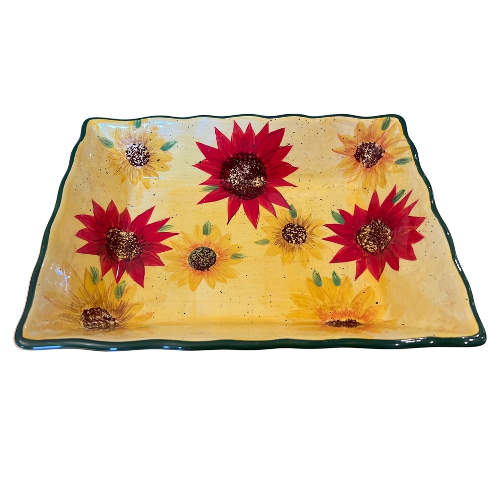 Temp-tations by Tara Sunflower 2.5 Qt Rectangular Serving Dish Scalloped Decor
